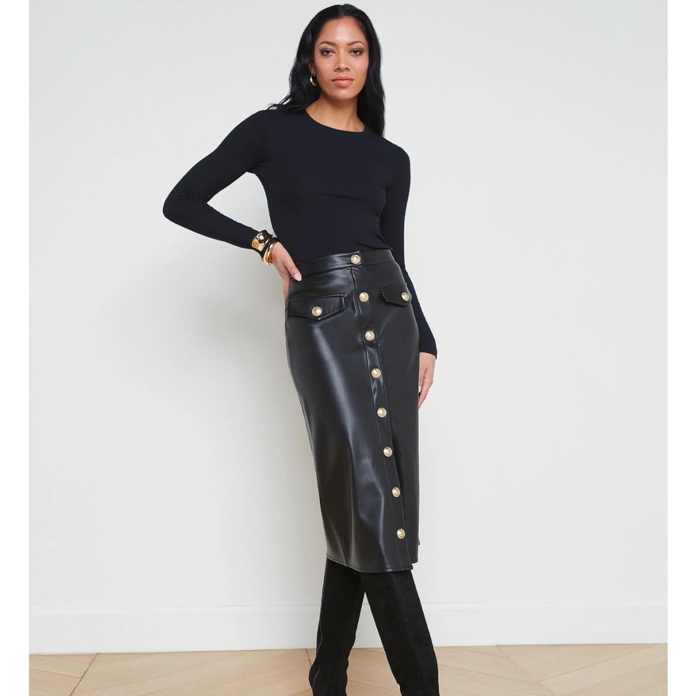 Luxury, faux, leather midi skirt